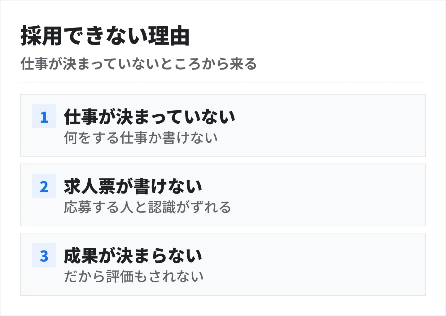 仕事が決まっていないので求人票が書けず、成果も決まらないので評価もされない
